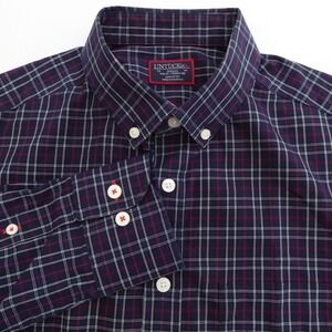 UNTUCKit Mens Button Down Shirt Navy Blue Red Plaid Slim Fit Wrinkle Free Small
